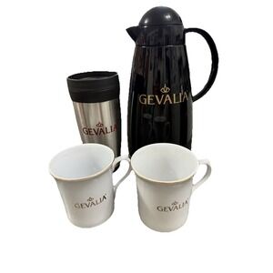 Gevalia Lot Thermal Server Insulated Travel Mug 2 Gold‎ Trim Coffe Mugs